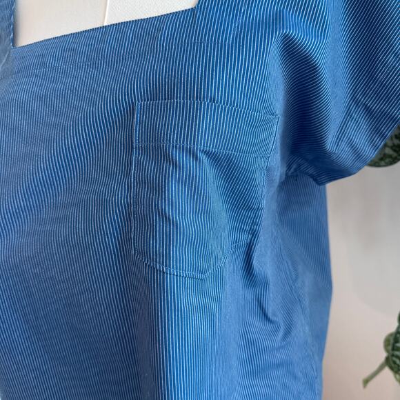 Madewell Blue Pin Striped Square Neck Cotton Top Size M Parisian Chic Capsule - Picture 4 of 8
